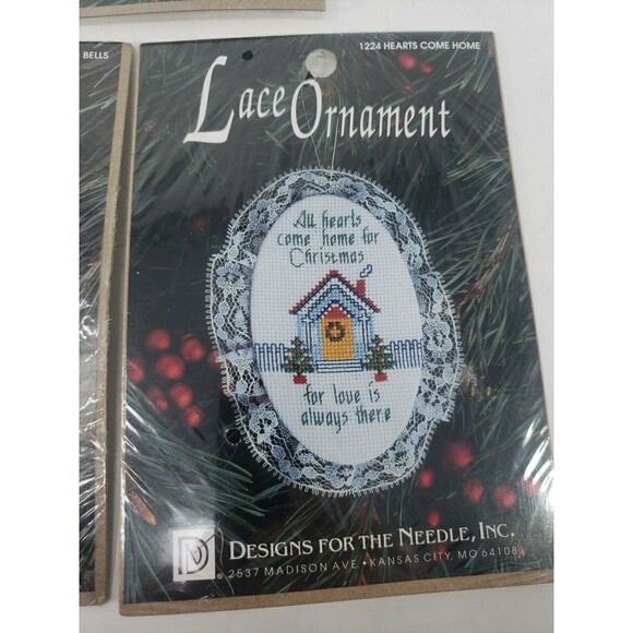 Lace Ornament Kits VTG 1992 Designs For The Needle Sealed NOS Santa Bear Home - Picture 3 of 15